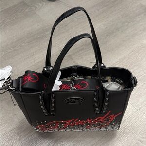 Ed Hardy Black and Red Studded Tote